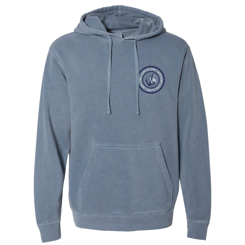 Long Island New York Anchor - Slate Blue Pigment-Dyed Hoodie